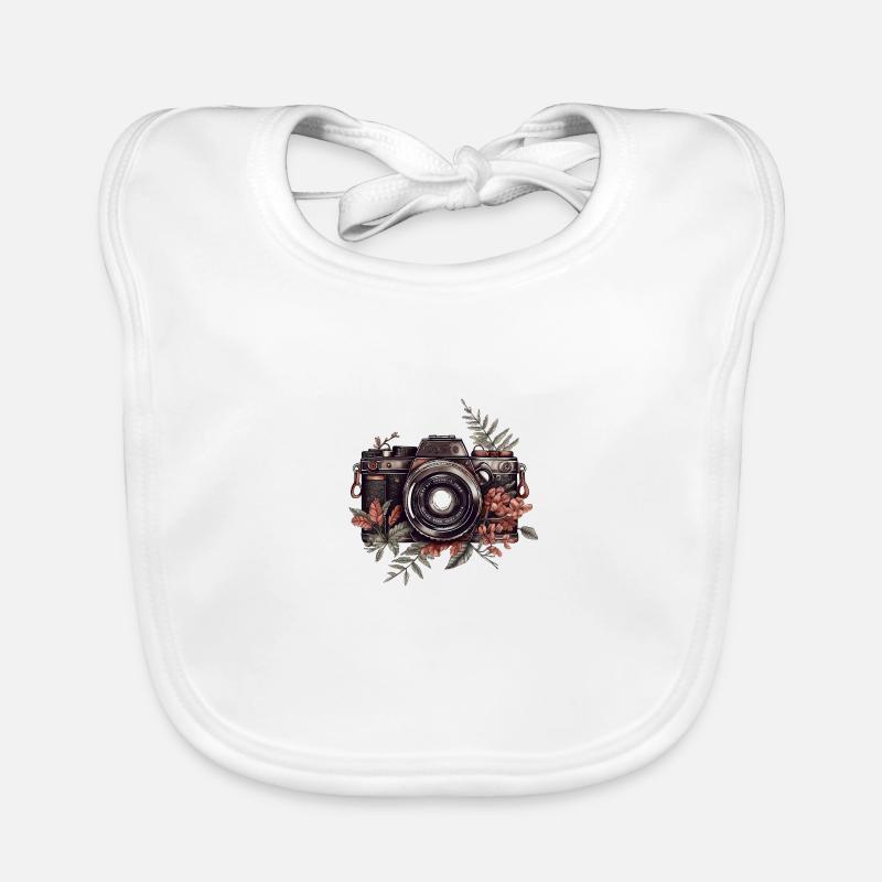 Coole Vintage Retro Kamera mit Blüten und Blättern Baby Bio-Lätzchen