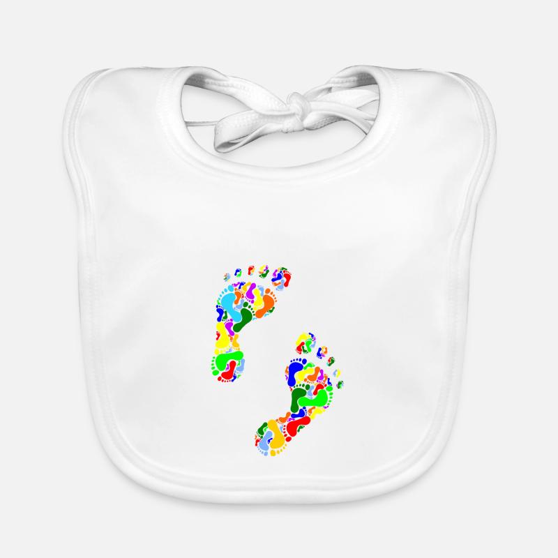 empreintes de pieds colorés - Bavoir bio Bébé - blanc