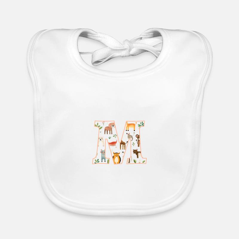 Letter M, Monogram, Animal Pattern Organic Baby Bibs
