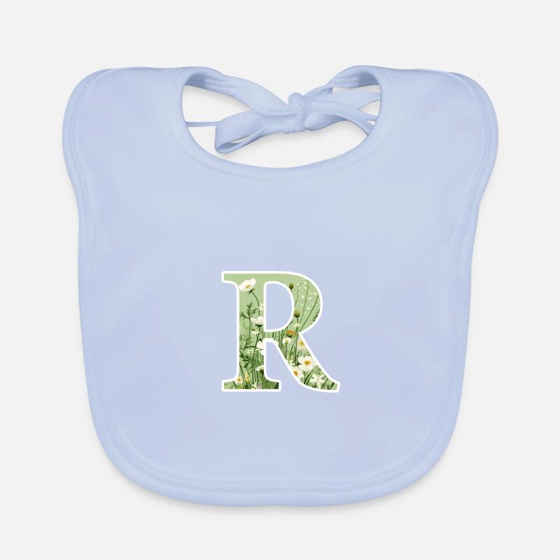 Buchstabe R, Monogramm, Blumenmuster Baby Bio-Lätzchen
