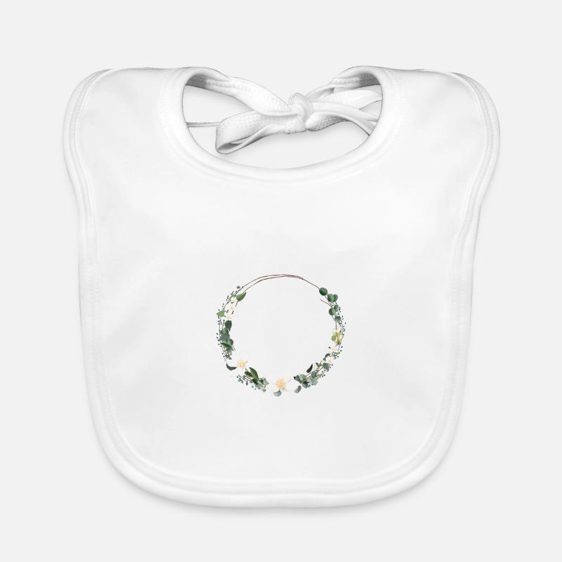 Fleurs de couronne d’eucalyptus personnalisable - Bavoir bio Bébé - blanc