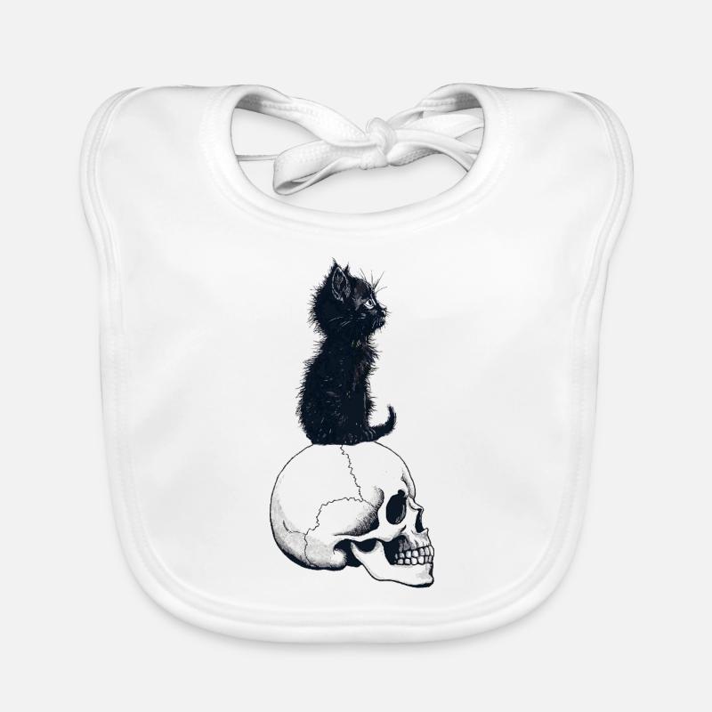 Cute kitten sitting on a skull Organic Baby Bibs
