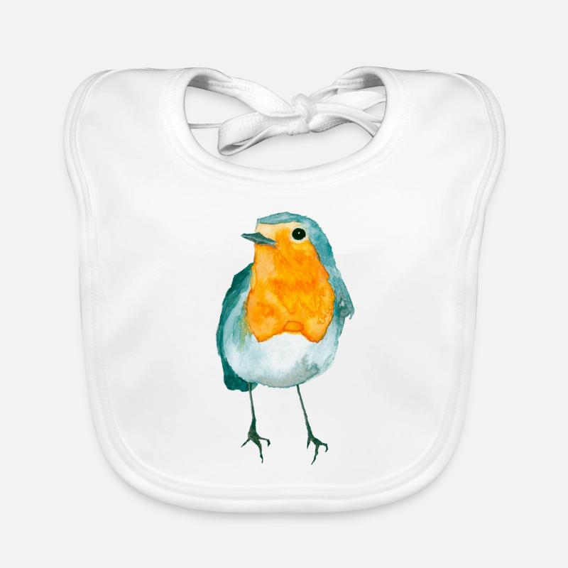 Rotkehlchen Aquarell - Baby Bio-Lätzchen - Weiß