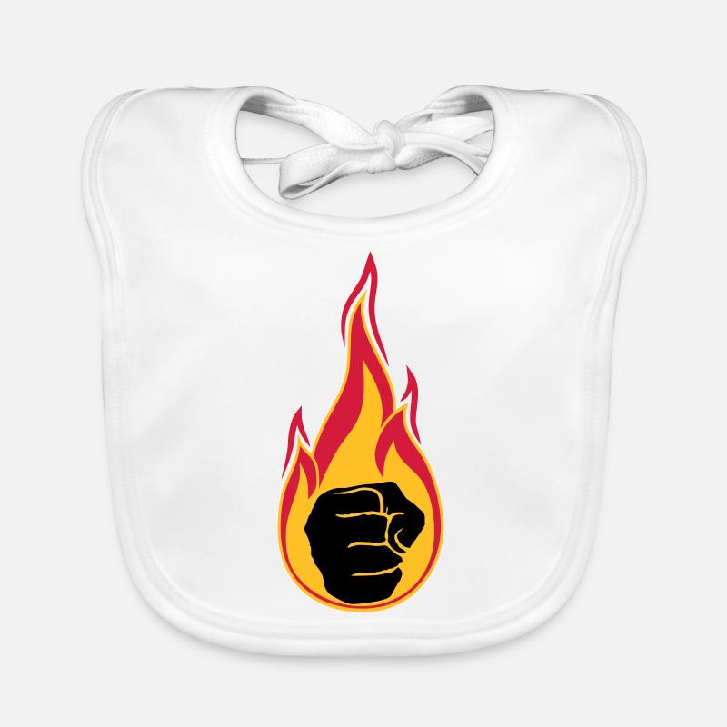 flammes chaudes brûlent la main de poing de feu serré - Bavoir bio Bébé - blanc