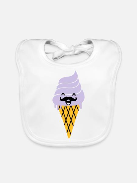 ice cream with moustache - Eis mit Bart - Baby Bio-Lätzchen - Weiß - Vorne