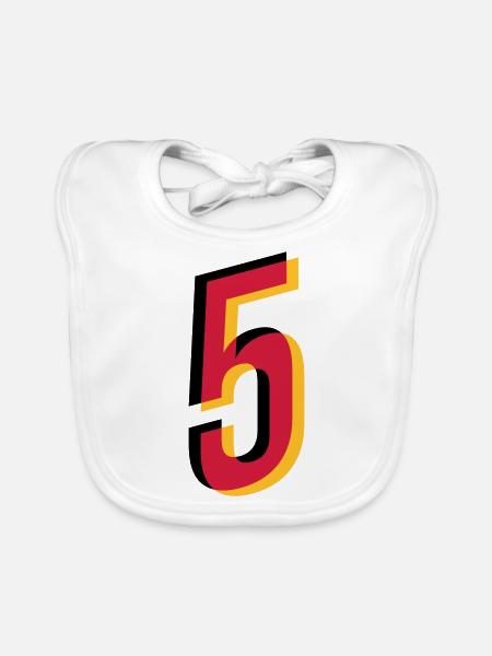 Numéro 5 Allemagne Numéro de maillot Noir Rouge Or - Bavoir bio Bébé - blanc - Devant