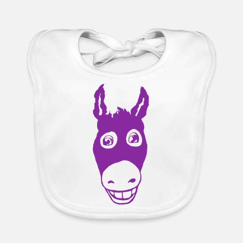 Âne souriant violet - Bavoir bio Bébé - blanc