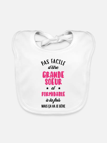 Grande Soeur Sœur Naissance Bébé Famille - Organic Baby Bibs - white - Front