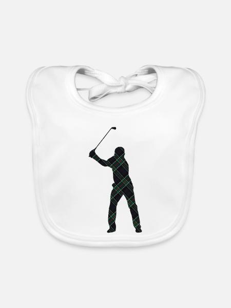 Tartan-Golfer-Schwung-Silhouette - Baby Bio-Lätzchen - Weiß - Vorne
