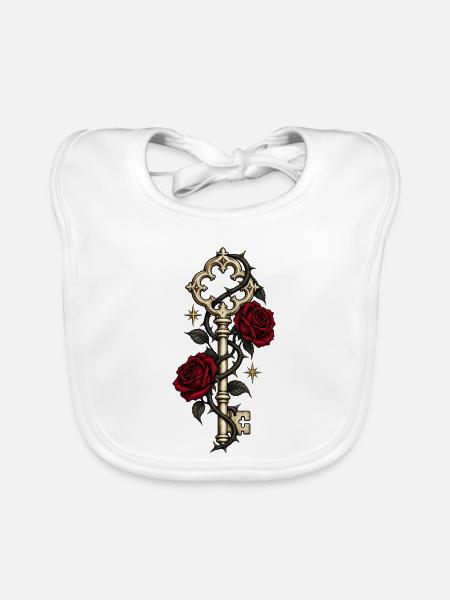 Alter Schlüssel mit Dornen – Gothic Art - Baby Bio-Lätzchen - Weiß - Vorne