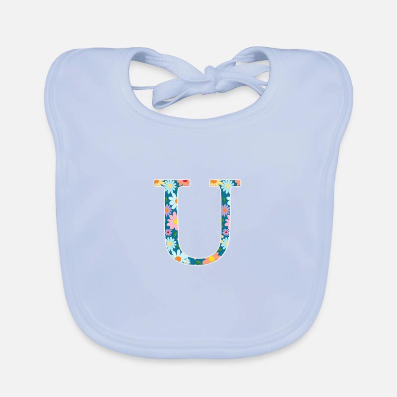 Customizable Monogram U Floral Pattern Organic Baby Bibs