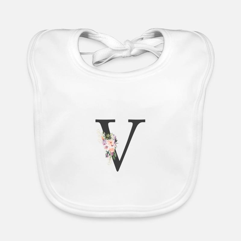Lettre V, Monogramme, Fleurs Bavoir bio Bébé