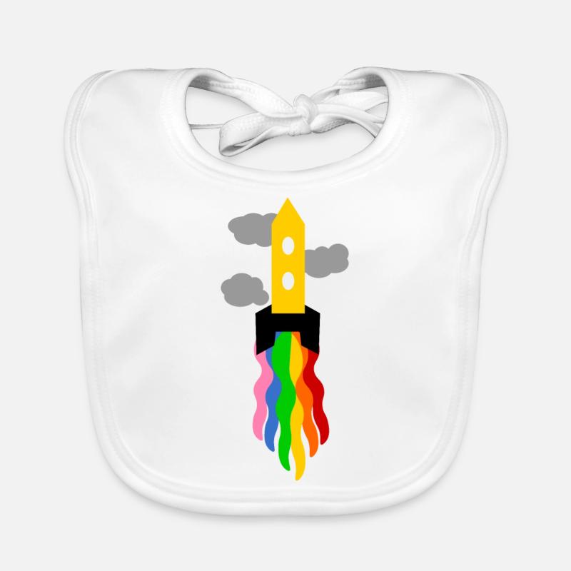rainbow launching spaceship Organic Baby Bibs