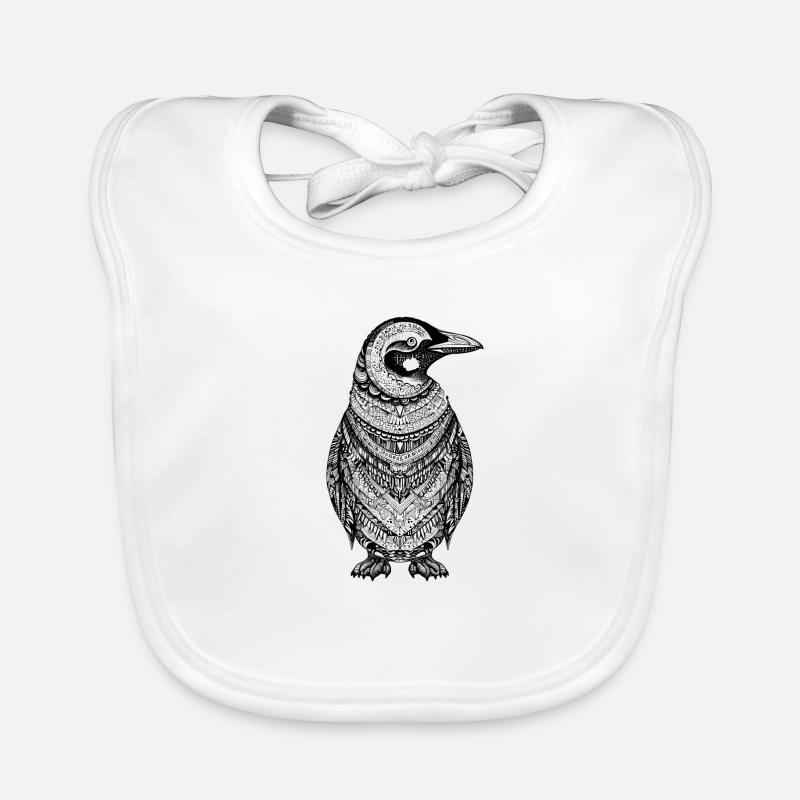 Cool penguin with boho ethno patterns in black Organic Baby Bibs
