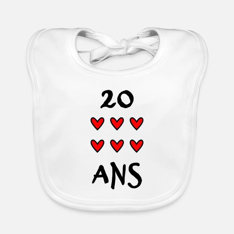 20. 20 ANS. 20e ANNIVERSAIRE. ANNIVERSAIRE 20 ANS. - Bavoir bio Bébé - blanc