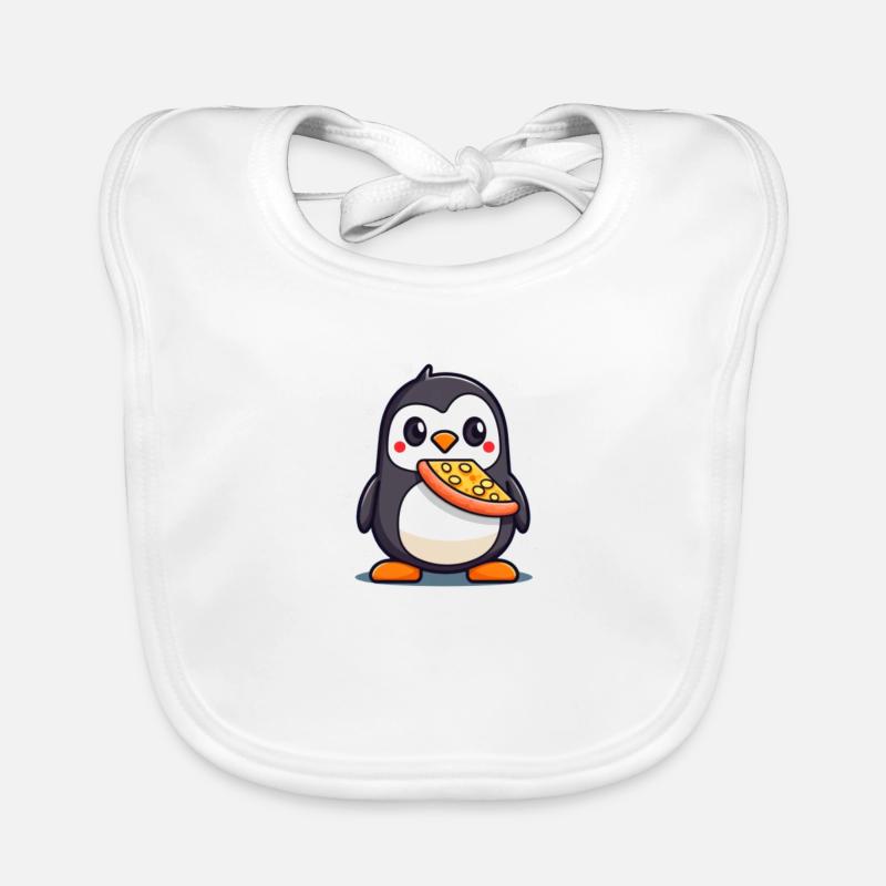 Pinguin süß mit Pizza Baby Bio-Lätzchen