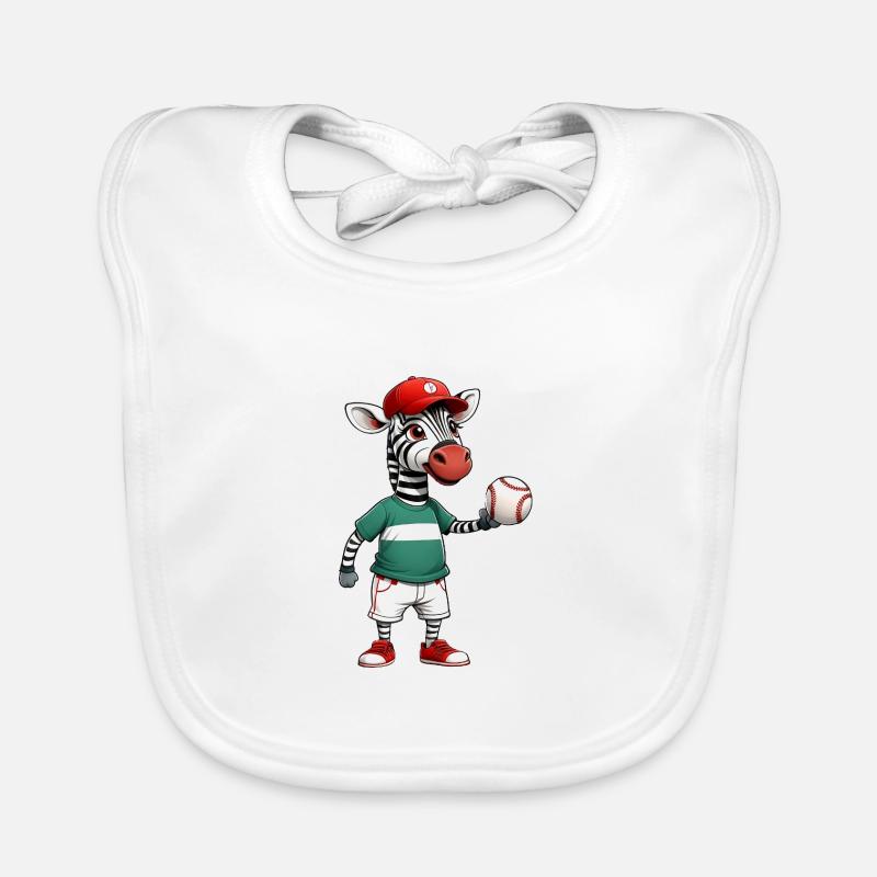 Zebra Tim plays baseball Organic Baby Bibs