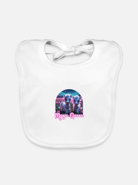 Two Cute Ponies - Magic Queen - Organic Baby Bibs - white - Front