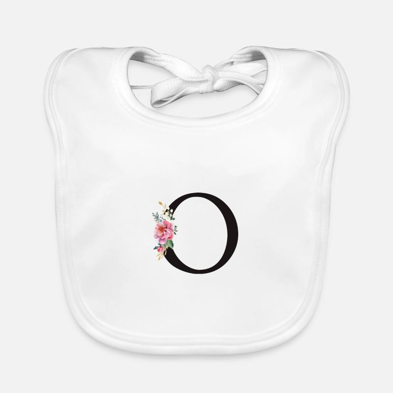 Customizable Monogram O Floral Pink White Organic Baby Bibs