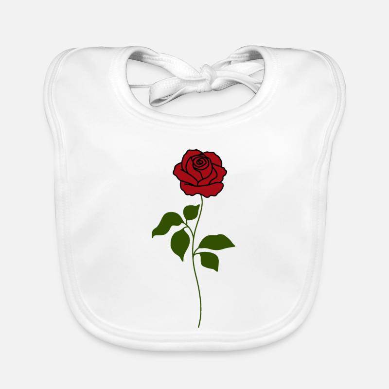 Rose Red Green Stem Organic Baby Bibs