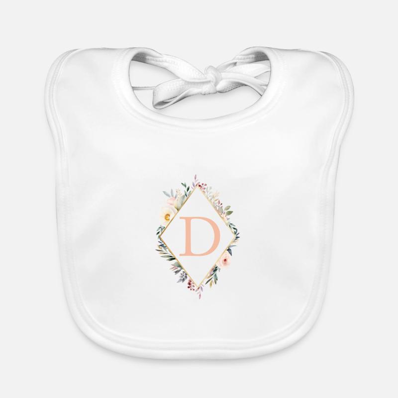 D Monogram, Floral, Boho Organic Baby Bibs