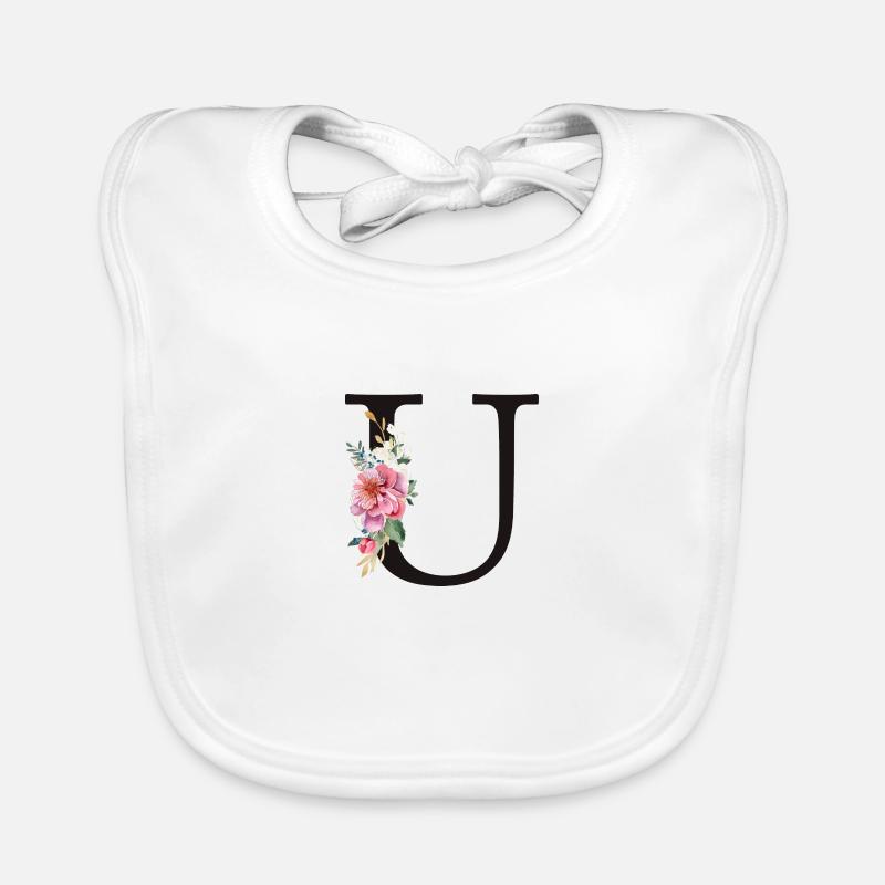 Customizable Monogram U Floral Pink White Organic Baby Bibs