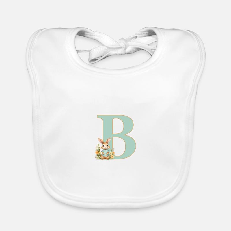 Lettre B, Monogramme, Fleurs, Lapin Bavoir bio Bébé
