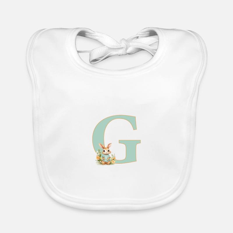 Lettre G, Monogramme, Fleurs, Lapin Bavoir bio Bébé