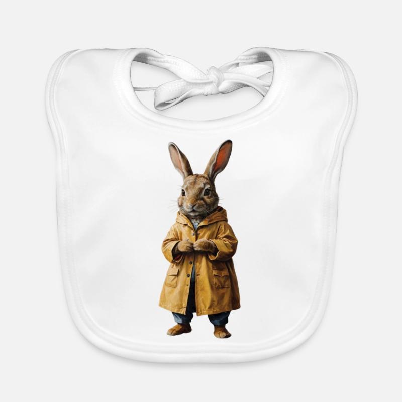 Bunny in raincoat in retro style Organic Baby Bibs