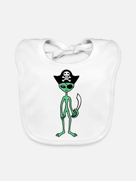 Alien Pirate Capitaine Casquette Drôle Alien - Bavoir bio Bébé - blanc - Devant
