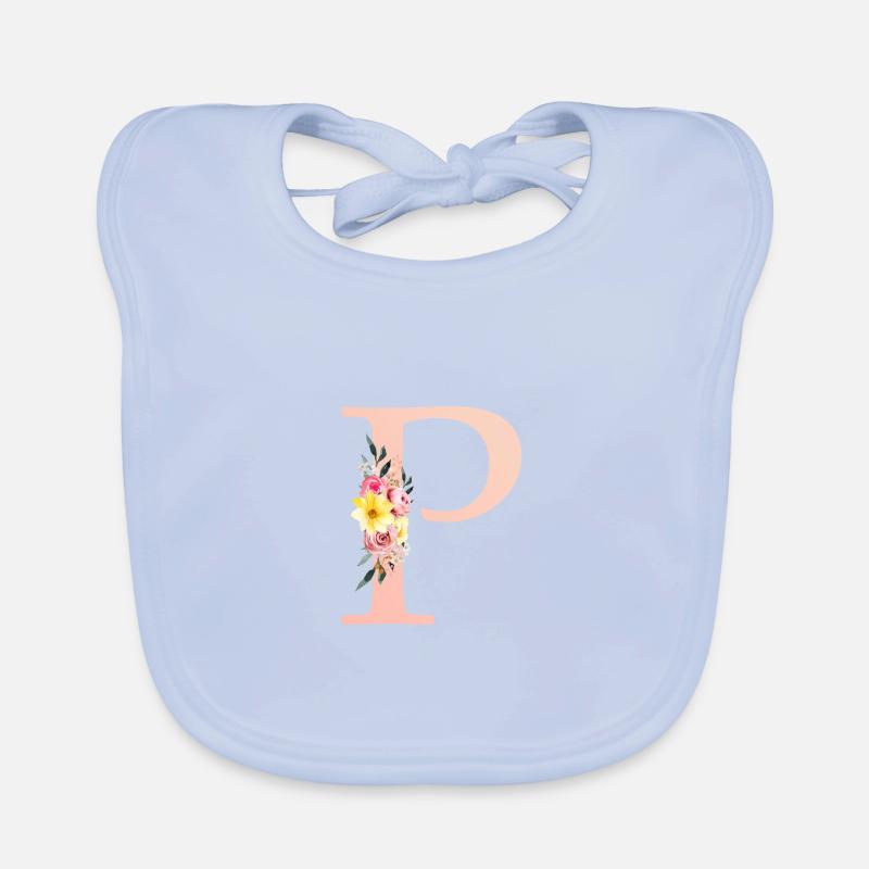 P Monogram Floral Organic Baby Bibs