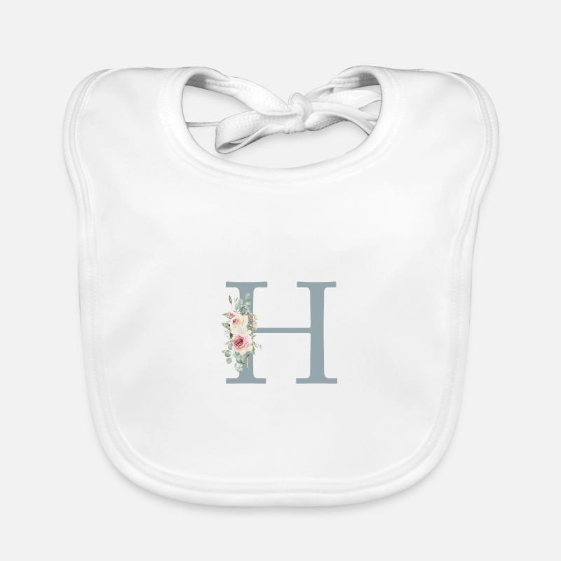 H| Monogramm | Eukalyptus-Pastell-Blumen-Blau Baby Bio-Lätzchen