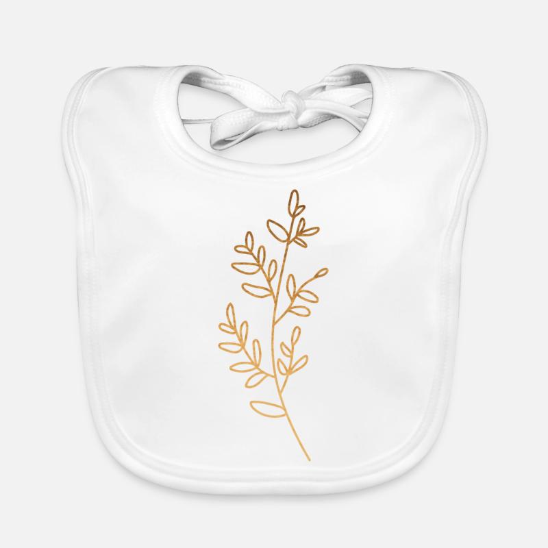 Gold Foliage Flora Line Art - Baby Bio-Lätzchen - Weiß