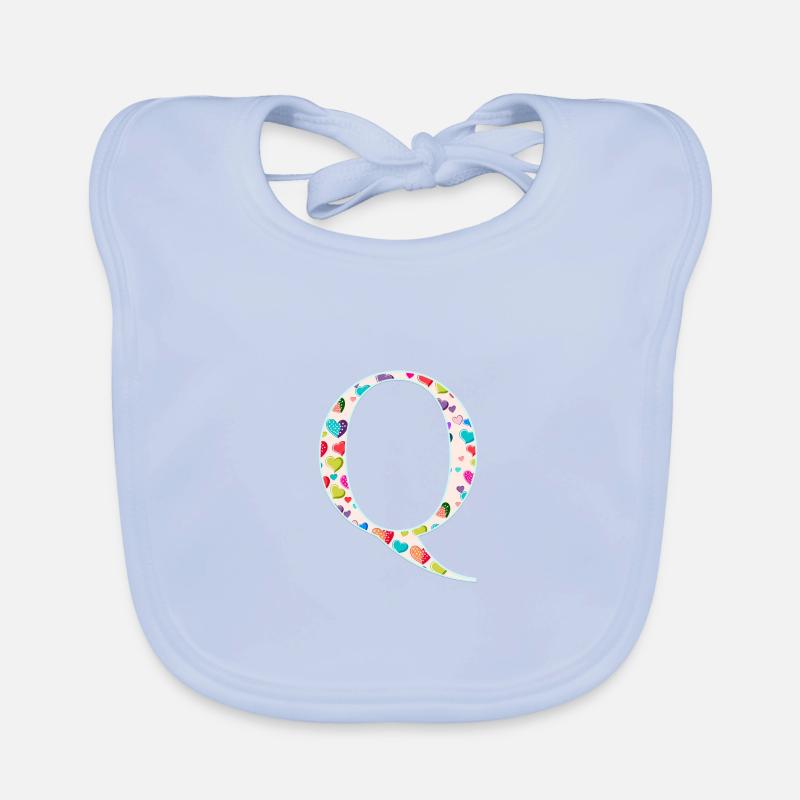 Customizable Monogram Q Heart Pattern Organic Baby Bibs