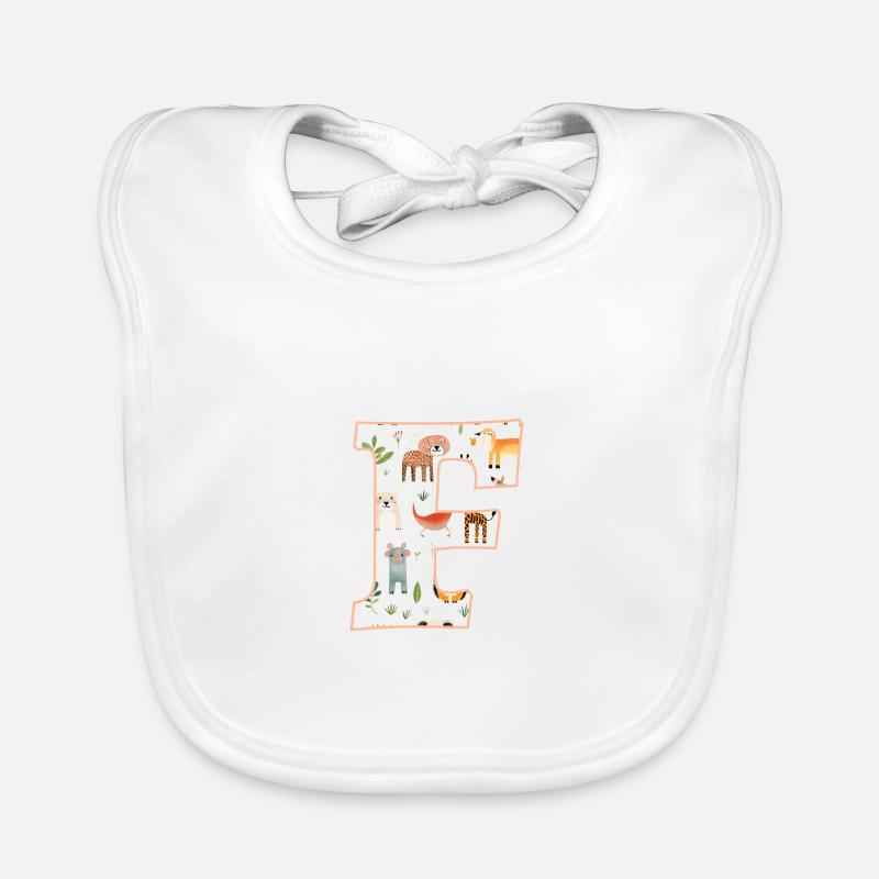 Letter F, Monogram, Animal Pattern Organic Baby Bibs
