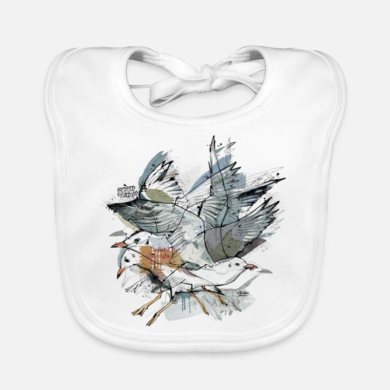 Illustration des mouettes - Bavoir bio Bébé - blanc