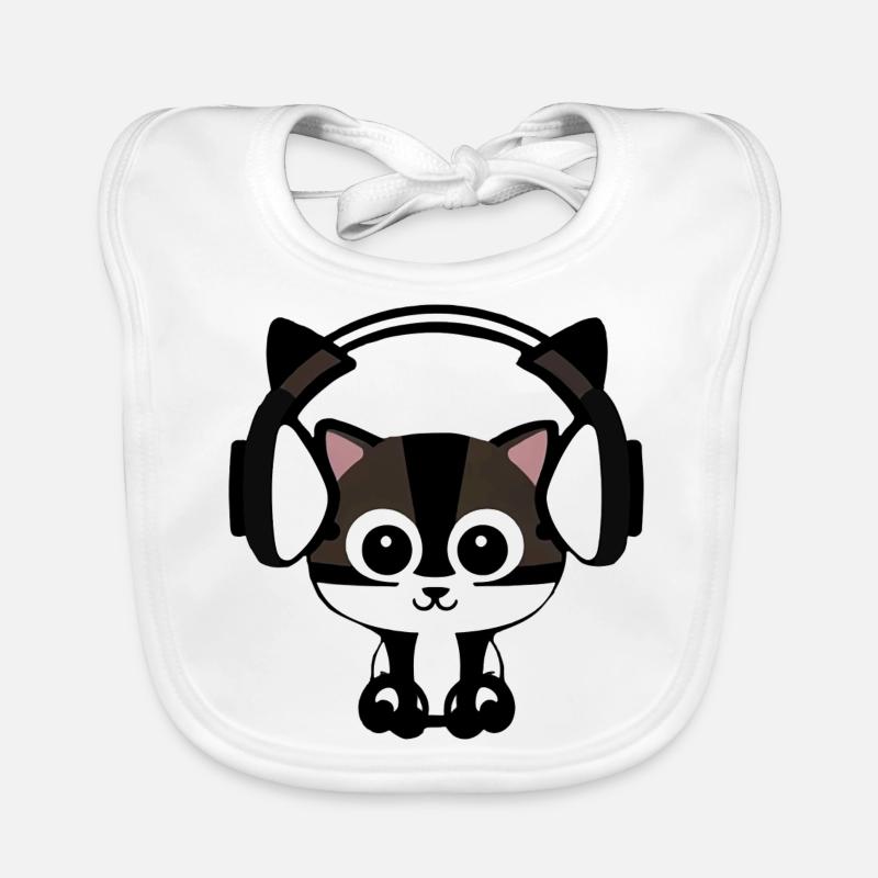 Melodische Samtpfote: Katze mit Headset Baby Bio-Lätzchen