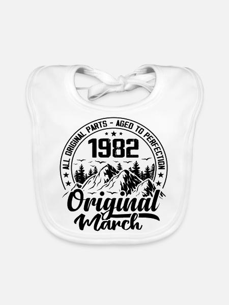 1982 March Original: 42 Years Anniversary Gift - Organic Baby Bibs - white - Front