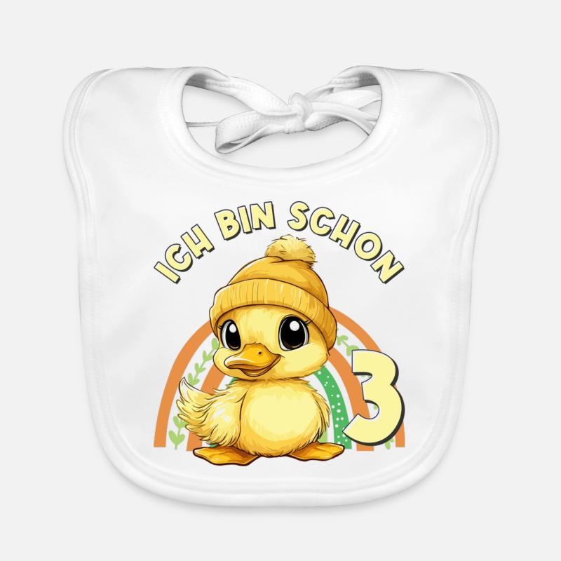 3ème anniversaire canard arc-en-ciel mignon mignon - Bavoir bio Bébé - blanc