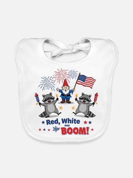 Raccoon 4th of July Fireworks Party - Organic Baby Bibs - white - Front