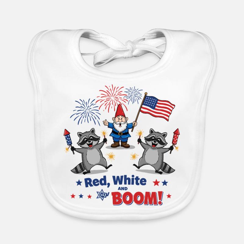 Waschbären-Feuerwerksparty zum 4. Juli Baby Bio-Lätzchen