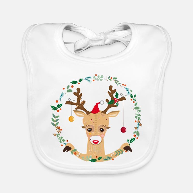 Un renne au moment de Noël - Bavoir bio Bébé - blanc