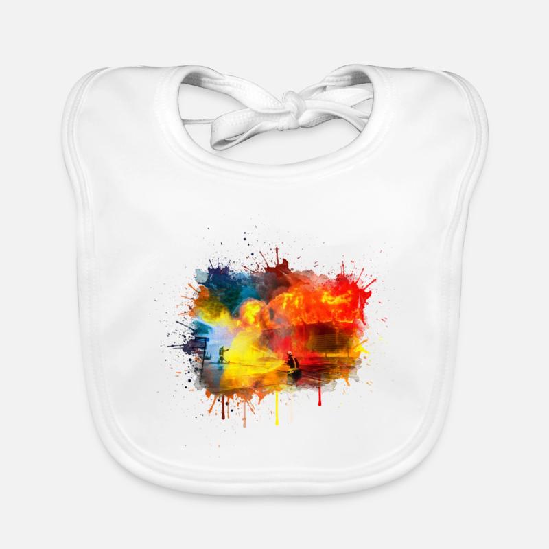 Firefighters fire fighting watercolor drawing Organic Baby Bibs