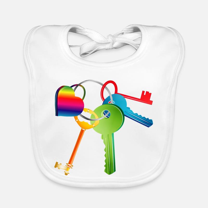 Porte-clés avec clés colorées et cœur coloré - Bavoir bio Bébé - blanc