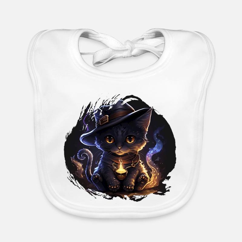 Mystical Witch Cat with Magic Hat Organic Baby Bibs