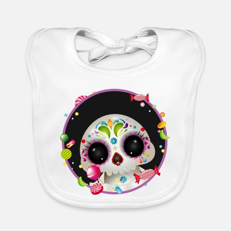 Cute Sugar Skull in candy frame Organic Baby Bibs