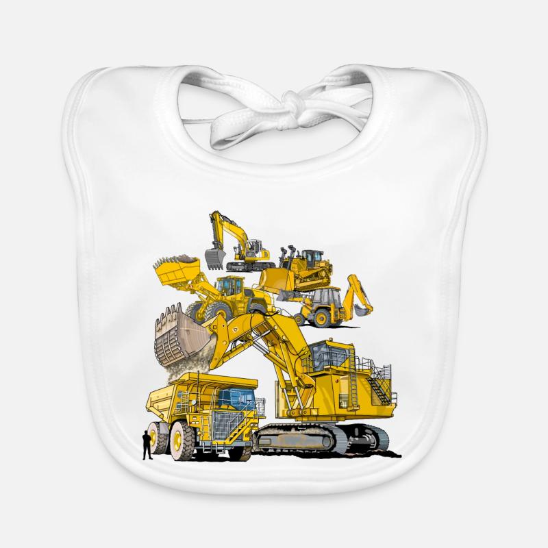 Véhicules de chantier de grande taille - Bavoir bio Bébé - blanc
