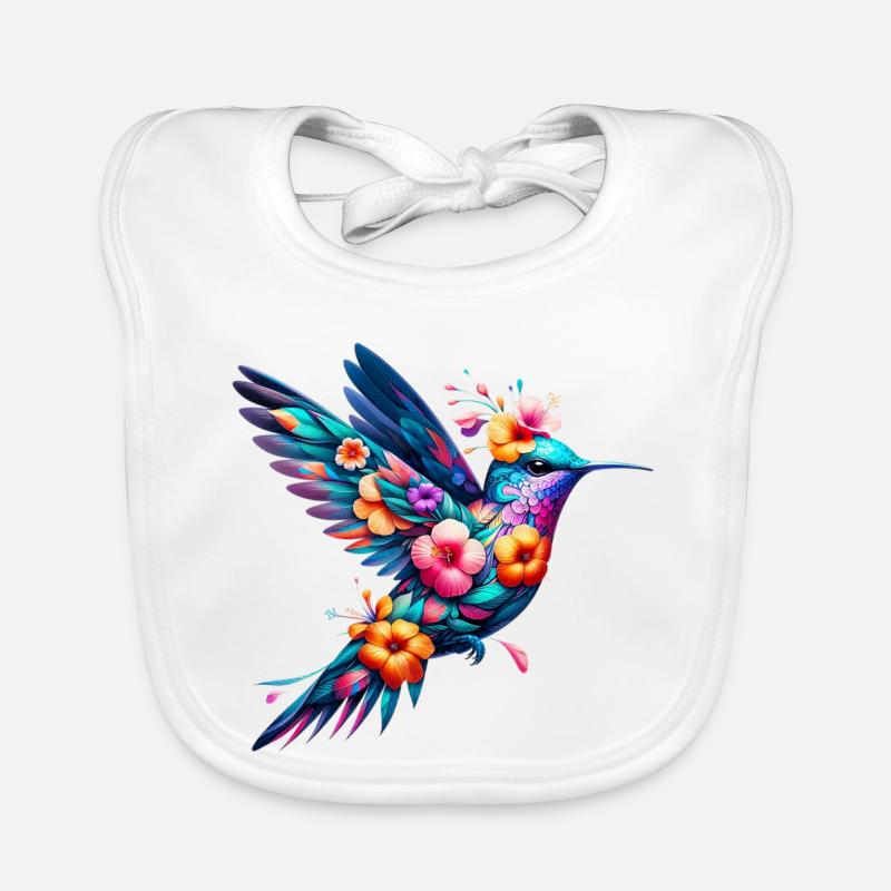 Colibri décoré de fleurs Bavoir bio Bébé