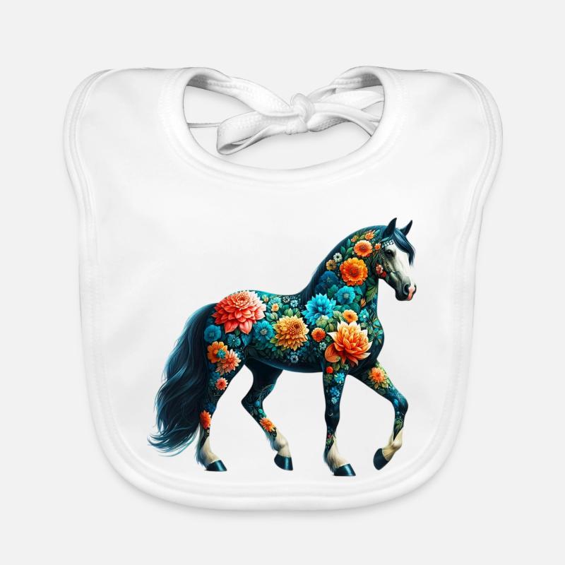 Cheval décoré de fleurs Bavoir bio Bébé