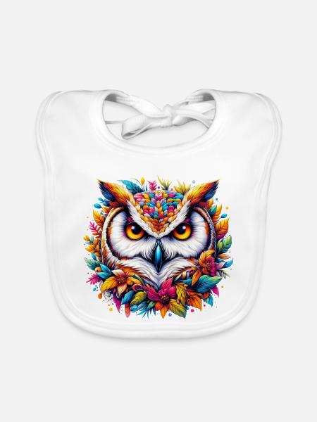 Owl - Organic Baby Bibs - white - Front